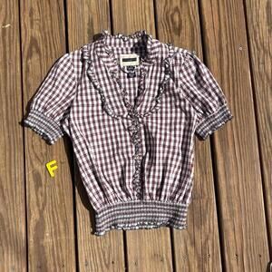 ✿ Sanctuary Ruffle Trim Plaid Blouse – Size Medium